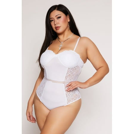 Womens Plus Size Lace Detail Convertible Bustier Bodysuit