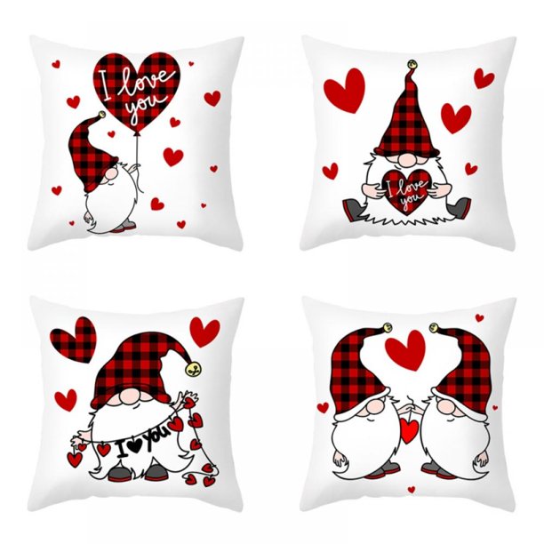 Gnome Valentines Day Pillow Covers 18x18 Set of 4 Gnome Heart Pillow