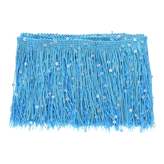 Uxcell 1 Yard Sequin Tassel Fringe Trim 4 in Sparkling Polyester Fringe Trim Ribbon for Latin Dress/DIY Crafts [Blue]