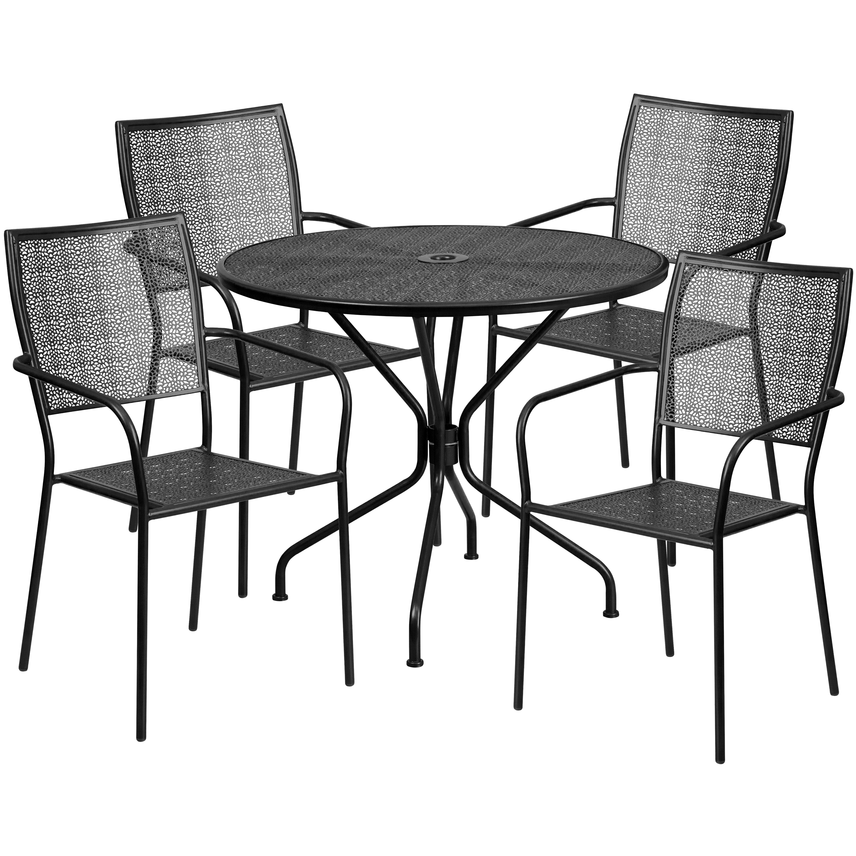 Flash Furniture Commercial Grade 35.25" Round Black Indoor-Outdoor Steel Patio Table Set with 4 Square Back Chairs - image 2 of 5