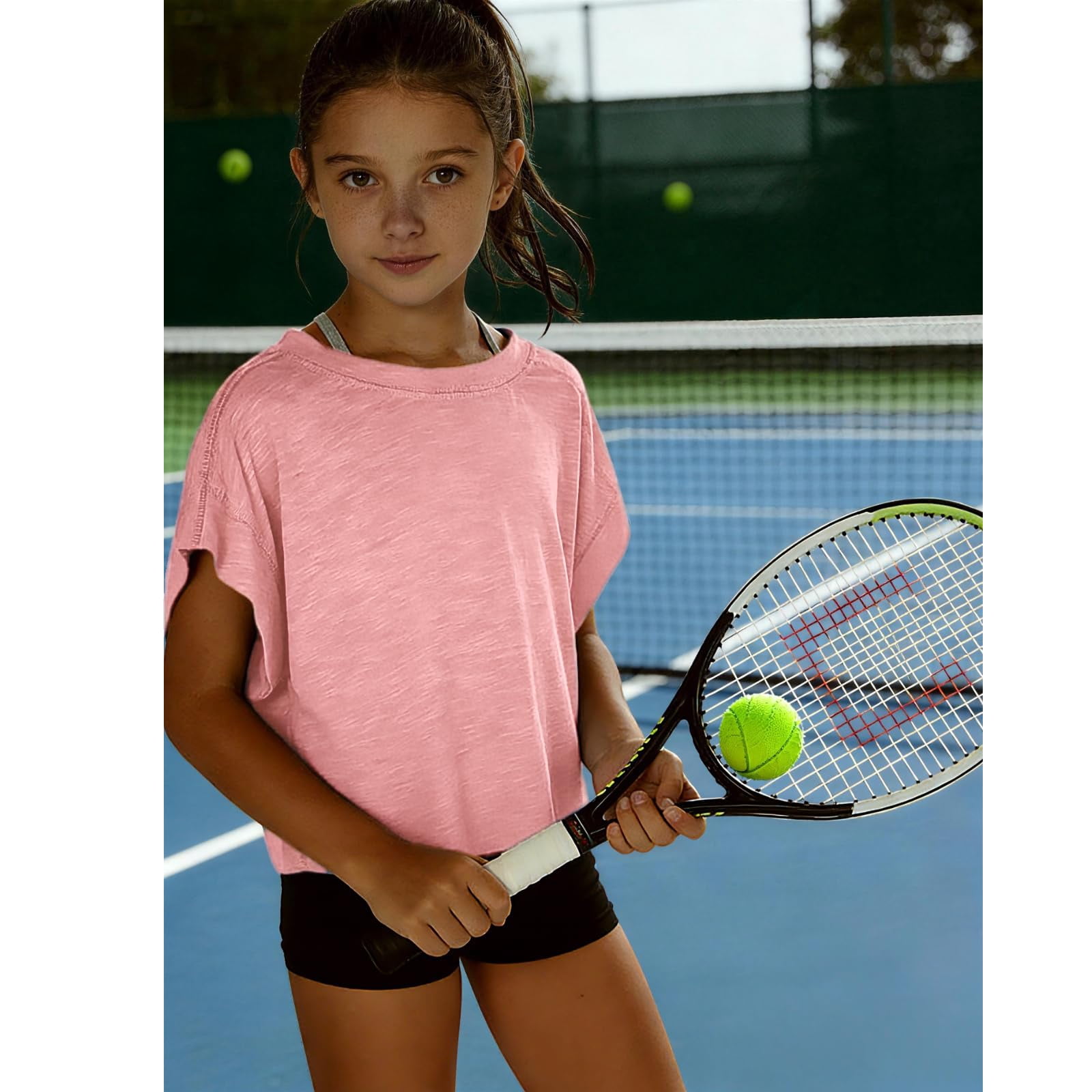 Faraee Teen Girls Open Back Shirts Backless Yoga Workout Summer Cute Tee Tops Short Sleeve Crop Oversized T Shirts Clothes 4t 5t 6t 7t 4-14 Years Pink