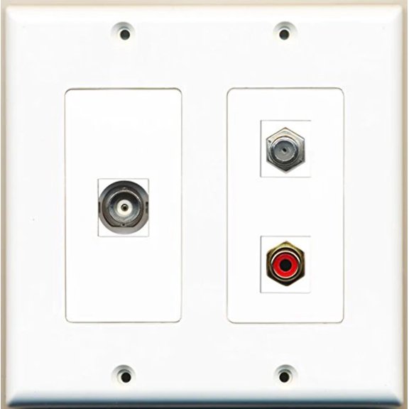 RiteAV - 1 Port RCA Red 1 Port Coax Cable TV- F-Type 1 Port BNC - 2 Gang Wall Plate