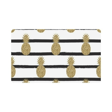 Pineapple Home Decor MKHERT Gold Glitter Pineapples Fruit on Stripes Doormat Rug Home Decor Floor Mat Bath Mat 30x18 inch ()