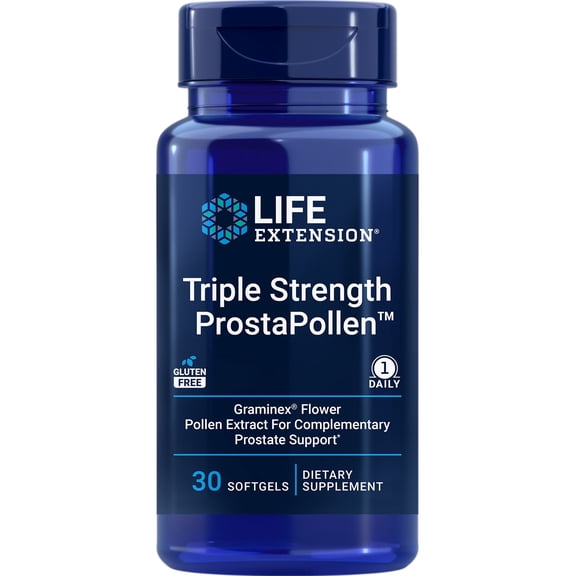 Life Extension Triple Strength ProstaPollen™, prostate health, prostate function, flower pollen extract, gluten free, 30 softgels