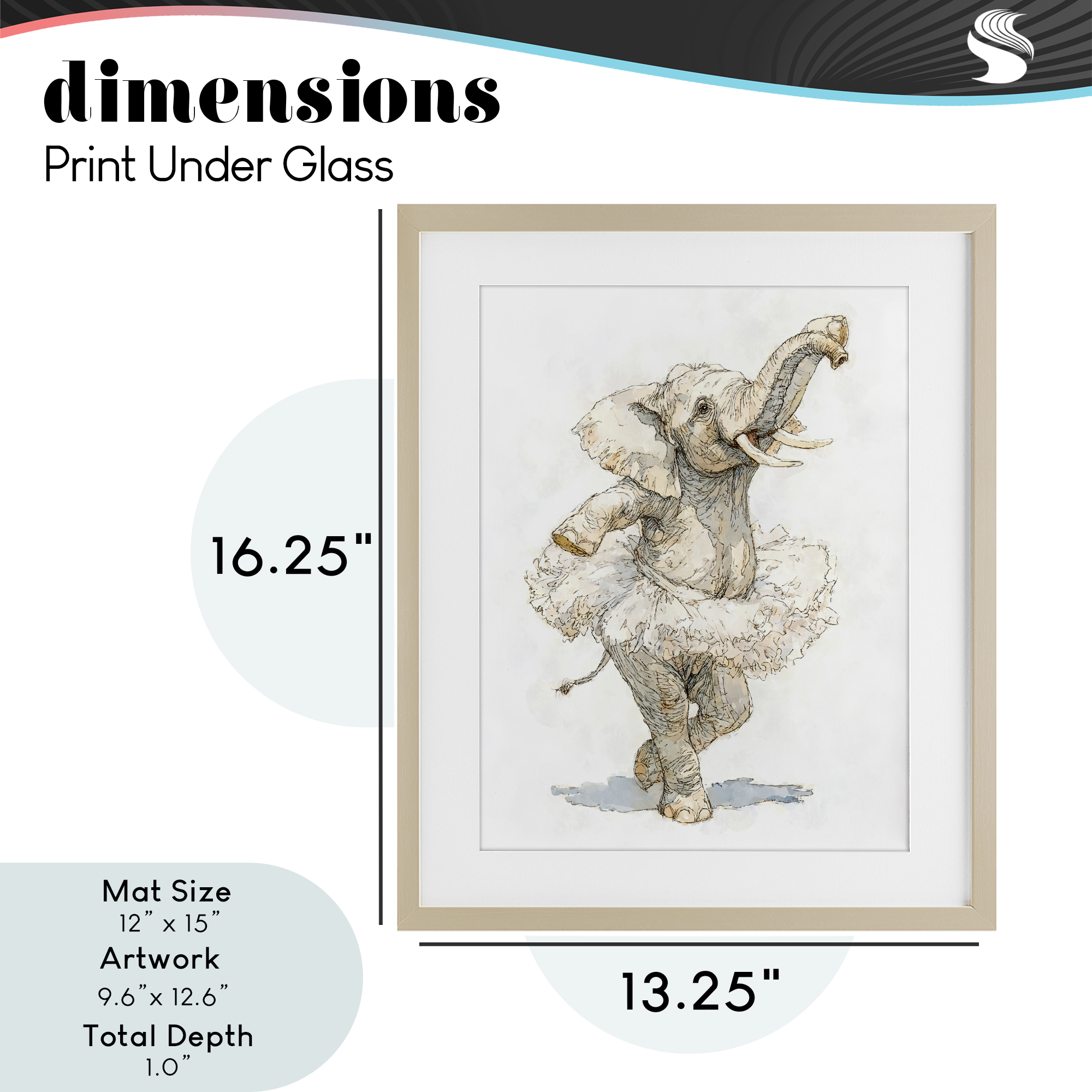 Ballet Elephant Tutu Birch Framed Print Under Glass, design by Ziwei Li