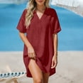 thumbnail image 6 of Aboser Cotton Linen Dress for Women Short Sleeve Collared Shirt Dresses Dressy Casual V Neck Mini Dress Beach Travel Vacation Dresses with Pockets, 6 of 9
