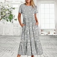 thumbnail image 2 of Penkiiy Women's Summer Casual Short Sleeve Crewneck Dress Casual Flowy Tiered Maxi Beach Dress With Pockets Shiny Print Dress S Silver, 2 of 7