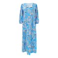 thumbnail image 4 of Youmylove Women Dress Fashion Boho Print Half Sleeve V-Neck Strap Loose Splice Long Casual Beach Summer Stylish Unique Sundress, 4 of 6
