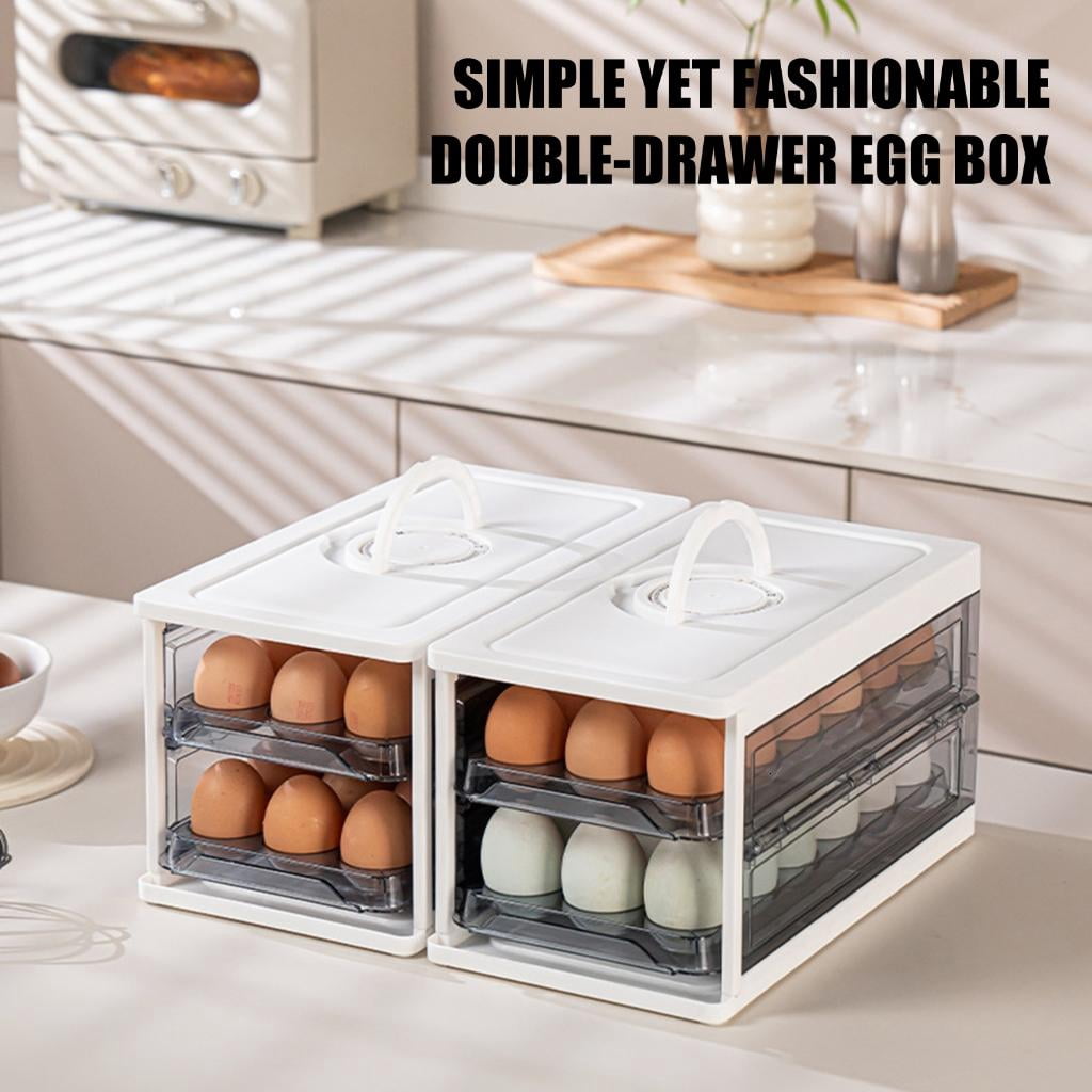 HannLk Eggs Holder 2 Layer Foldable Eggs Container with Lid Handle Clear Eggs Tray