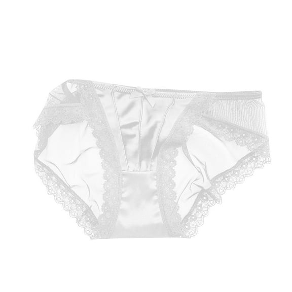 YWDJ Period Underwear for Women Lace Lightweight No Show French Vintage Satin Color Lace Panties Sexy Mesh Briefs White L