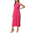 thumbnail image 4 of Allegra K Women’s Casual Sleeveless Halter Neck Belted A-Line Cocktail Pleated Dress, 4 of 5