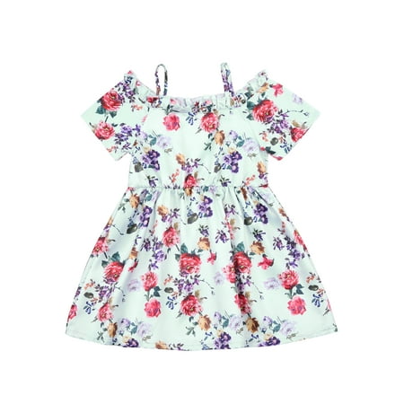 

JBEELATE Toddler Baby Girl Clothes Fresh Floral Print Off-Shoulder Short Sleeve Puffy Dress Girl Summer Outfit Sets