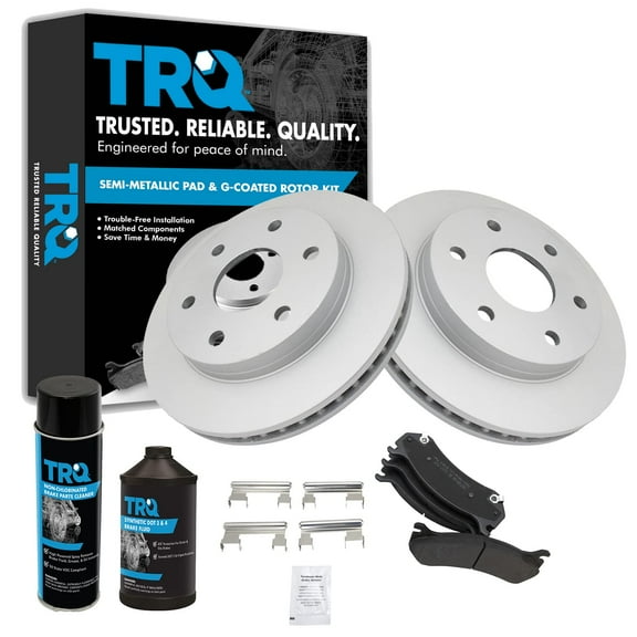 TRQ Front Metallic Brake Pad & Coated Rotor Kit w/Fluids for Chevy GMC SUV Truck BKA23760