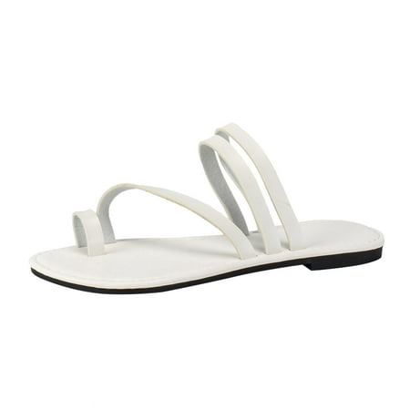 

Ladies Fashion Summer Solid Leather Topped Flat Bottom Beach Slippers