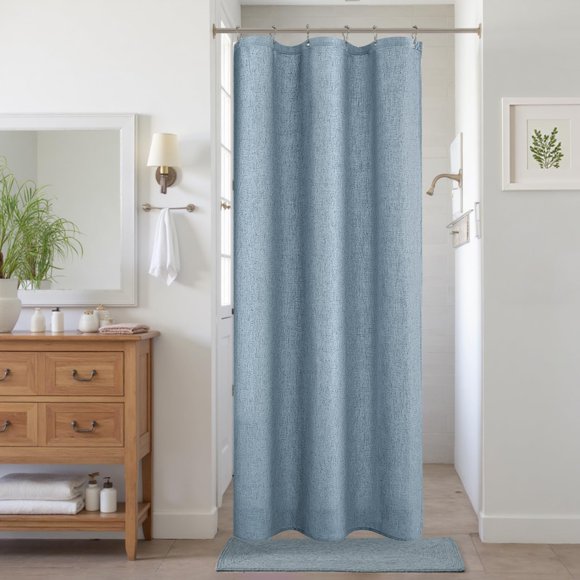 ABDFHE-Grey Blue Shower Curtains for Bathroom Linen Fabric Stall Size Small Shower Curtain Liner with Hooks 36x72 Inches Long