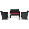 thumbnail image 2 of Costway 4PCS Patio Rattan Furniture Conversation Set Cushion Sofa Table Garden Red, 2 of 10
