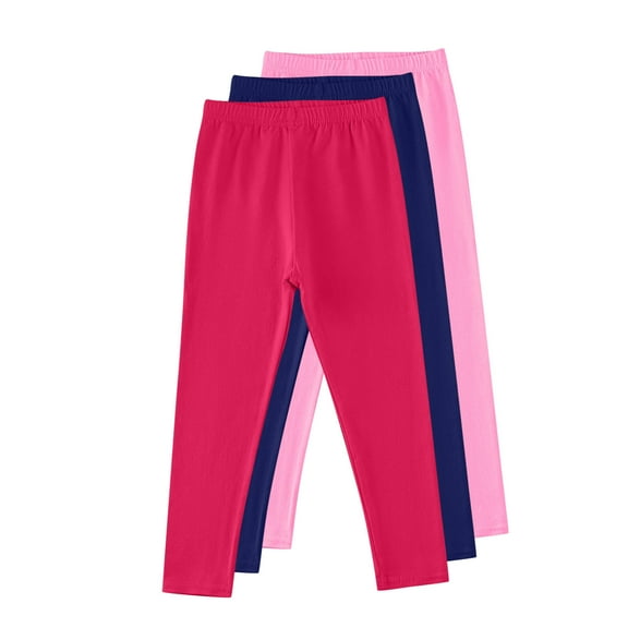 Girls' Leggings Multipacks, 3 Pack Soft Cotton Elastic High Waist Stretch Leggings Long Pants Solid Jeggings (13-14Years, 3PCS-M)