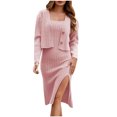 thumbnail image 2 of BSDJILFG Cocktail Dresses for Women Spaghetti Strap Wool Blend High Split Bodycon Midi Dress with Short Cardigan Sweaters, 2 of 5