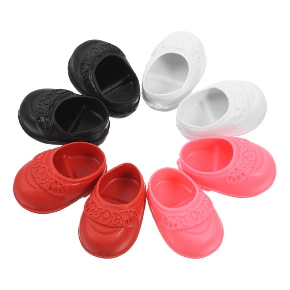 Miangastore 4 Paires Mini Mignonnes Ballerines Spéciales pour Poupées de 17 cm Collection de Chaussures de Poupée Adorables Rose Noir Blanc Rouge Chaussures de Poupée en Plastique