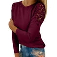 thumbnail image 2 of Red Women's Long Sleeve T-shirt, Women'S Round Neck Solid Color Hollow Stitching Long Sleeved T Shirt,Women's Long sleeve T-shirt 5XL, 2 of 5