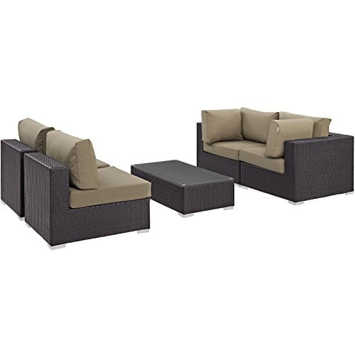 Modway Convene Ensemble Sectionnel de Patio Extérieur 5 Pcs en Espresso Moka