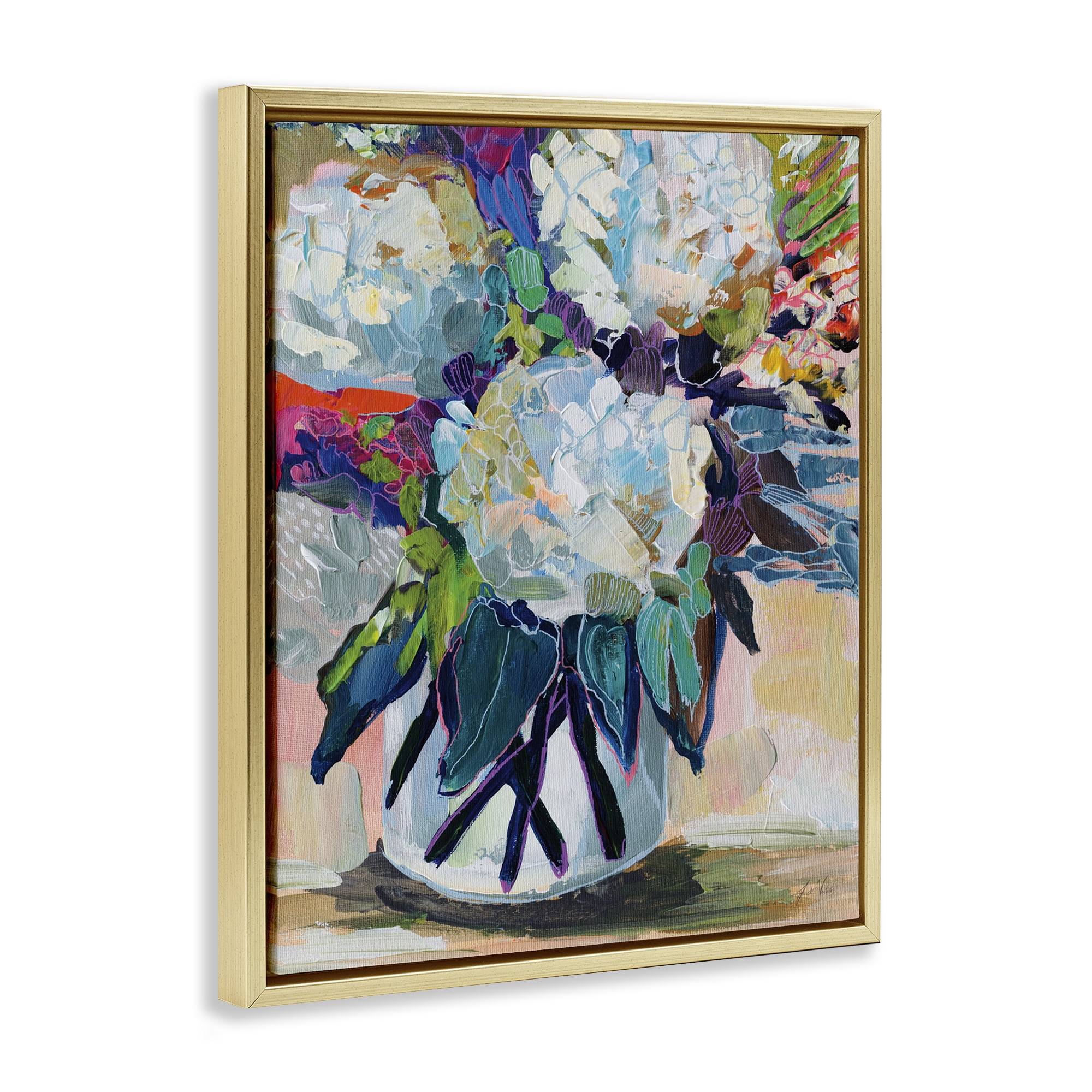 Stupell Industries Summer Blooming Bouquet Plants & Flowers Painting Gold Floater Framed Canvas Art Print Wall Art, 25 x 31