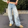 thumbnail image 2 of Jeans Pants Women Loose Wide Leg Leg Straight Mopping Denim Casual Flare Stretchy Elastic Trendy Pants for Women, 2 of 7