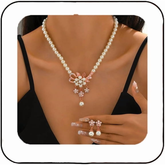 1920s Gatsby Pearl Jewelry Set Silver Bridal Wedding Rhinestone Necklace Earrings Set Crystal Bridesmaids Jewelry Accessories for Women and Brides