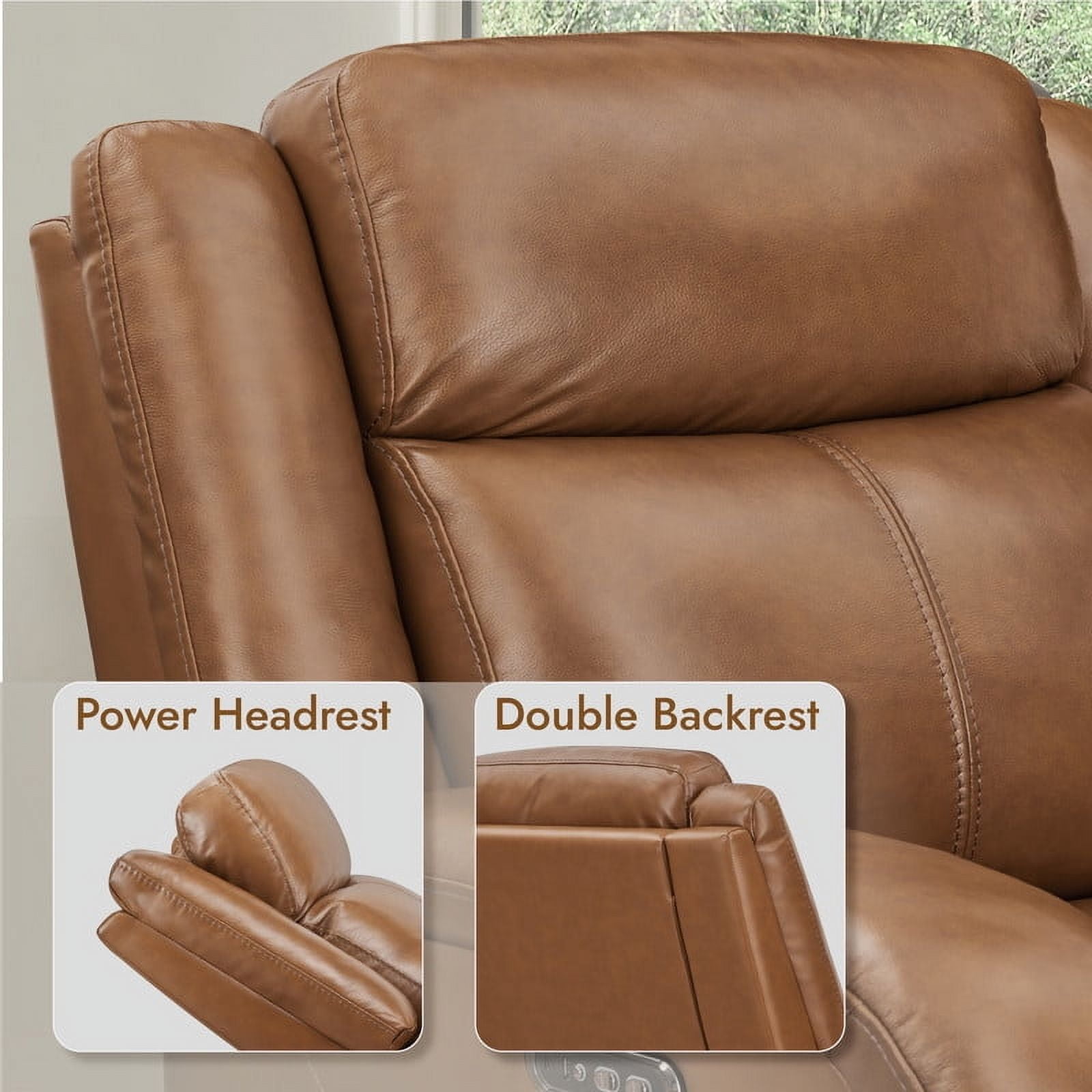 CHITA Genuine Leather Power Recliner Chair with Dual Motors and USB Ports, Saddle