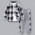 thumbnail image 2 of Towmus Toddler Baby Boy Fall Winter Clothes Casual Flannel Shirt Tops Plaid Hooded Jacket Color Block Sweatpants 2Pcs Unisex Outfit, 2 of 8