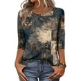 thumbnail image 2 of CCRFTGI 3/4 Length Sleeve Womens Tops Dressy Casual Crew Neck Tunic Blouses Fashion Vintage Floral Print Shirts Cute Fall 2025 Tops Dark Blue S, 2 of 6
