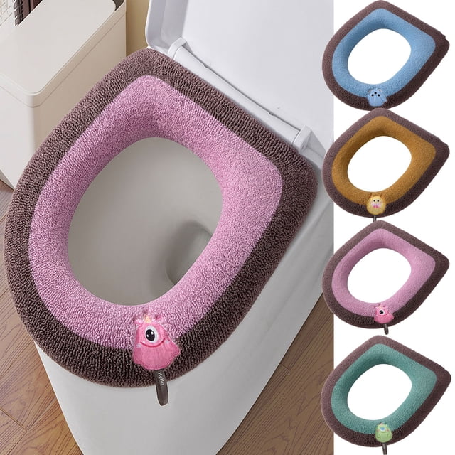 Funda de cojín para asiento de inodoro de poliéster, 42 x 37 cm, suave, cálida, lavable y cómoda. Protector de asiento de inodoro, 1 unidad, azul Rkxzt