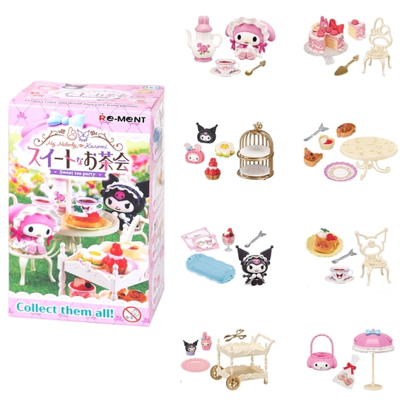 Hamee Re-Ment Hello Kitty and Friends Cute Blind Box Diorama Miniature Figure Set for Birthday Gift, Party Favor, Collectible Figurine (My Melody and Kuromi Sweet Tea Party) – 1 Pc. Mystery Set