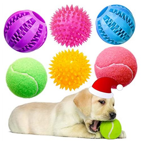 UPC: 0860003918777 | Pacific Pups Products 6 Pack of Dog Balls – Treat Balls Squeaky Tennis & Spikey Balls