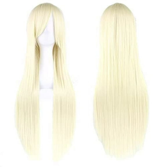 XmhyTop 80CM Extra Long Straight Synthetic Wig with Bangs, Vibrant Colorful Design, Ideal for Cosplay, Anime Parties & Women's Costume Events (Blonde)