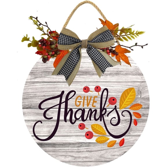 Eveokoki 11" Givethanks Sign Plaque Front Door Decoration Vintage Hello Wooden for Home Wedding Gift Round Wood Sign Decorating for Indoor & Outdoor Use