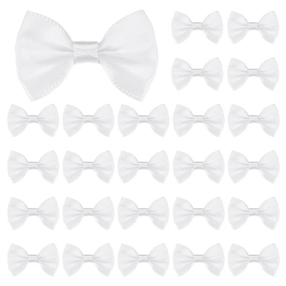 Uxcell 60-Pack Mini Craft Ribbon Bow 1.5x1 Inch Checkered Fabric Satin for Craft DIY White