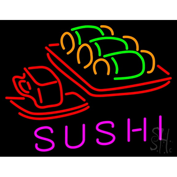 Sushi with Sushi Logo LED Neon Sign 15 x 19 - inches, Clear Edge Cut Acrylic Backing, with Dimmer - Bright and Premium built indoor LED Neon Sign for restaurant window and interior decor.