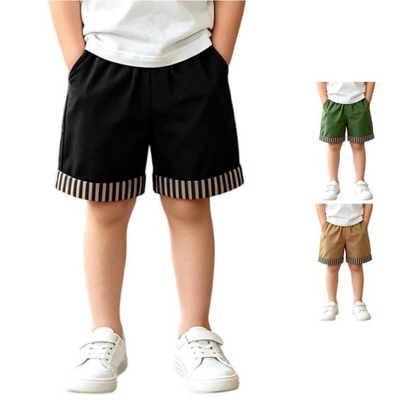 Unisex Kids Striped‑ Casual Shorts Elastic Waist Side‑Pocket Summer Shorts 2‑12Y