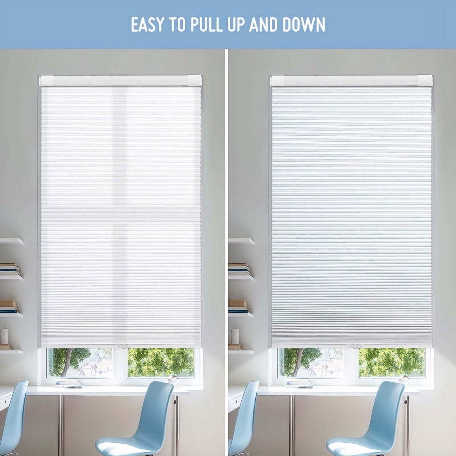 Keego No Tools Cordless Blind for Windows Blackout Cellular Window Shades Customed Honeycomb No Drilling Blinds for Home and Bedroom, White 41 1/2"W x 48"H