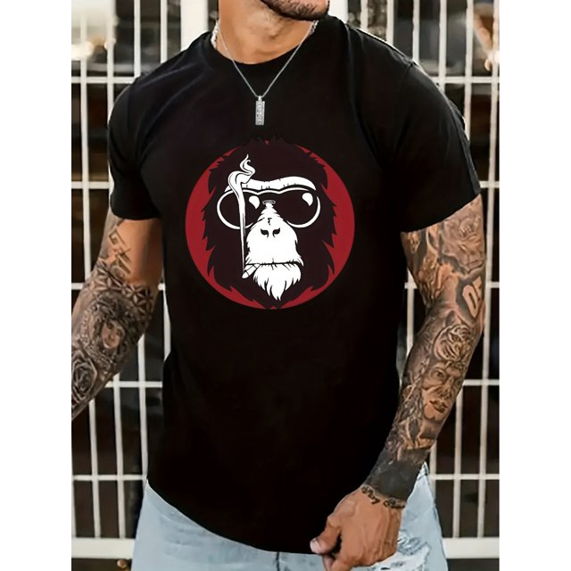 T-shirt Motif Singe Cool, Style Décontracté de Rue pour Hommes, Col Rond Extensible pour la Fête des Pères, Fête des Mères, Nouvel An, Festival de Printemps, Saint-Valentin, Fête de l'Indépendance, Anniversaires, Fêtes