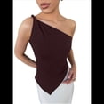 thumbnail image 2 of Blusa Asimétrica de Punto Sin Mangas con un Solo Hombro para Mujer, Estilo Y2K, Verano 2025 Rojo-Marrón L, 2 of 9