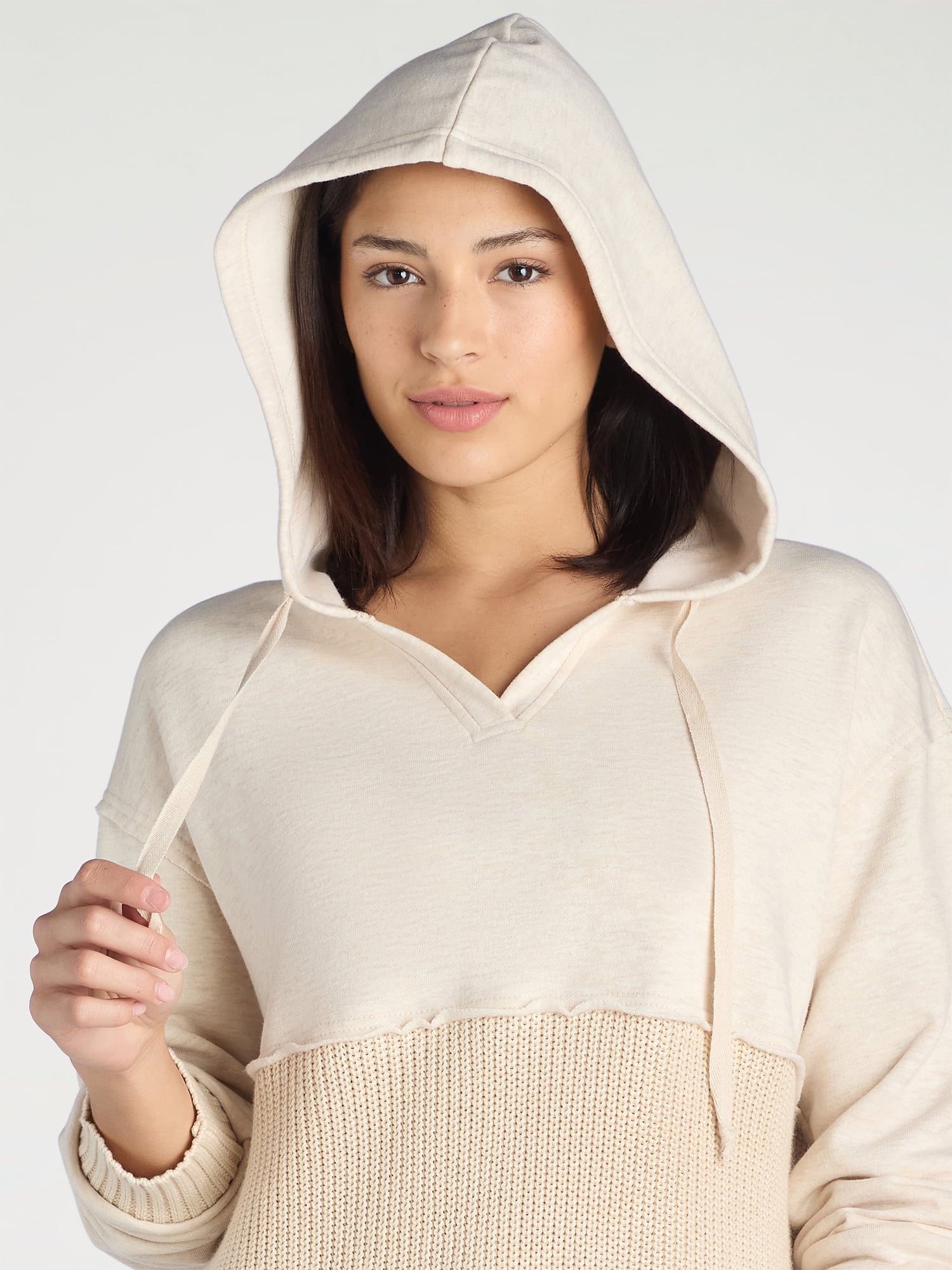Time And Tru Women's Mixed Media Hoodie, Sizes S-XXXL