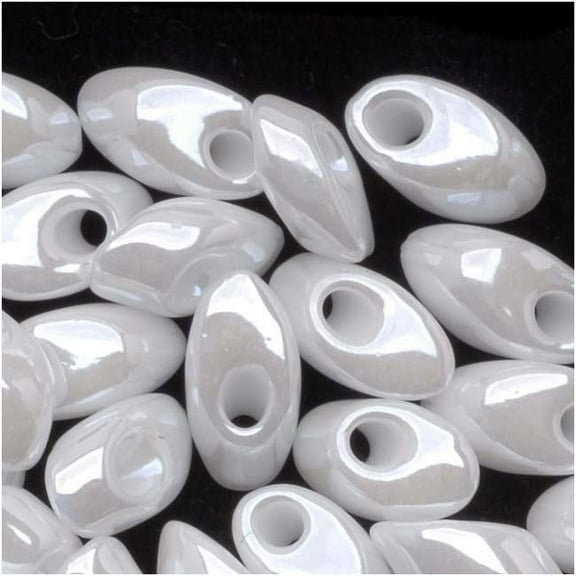 Miyuki Long Magatama Seed Beads - 4x7mm White Pearl Ceylon 8.5 Grams