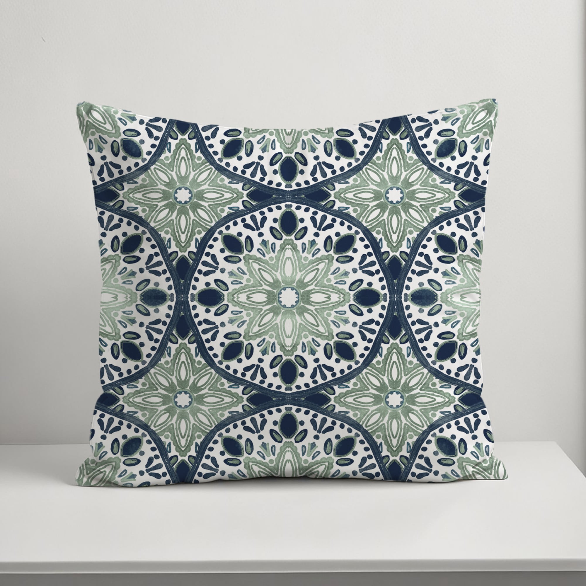 Creative Products Faded Blue Green Medallions 18x18 Indoor / Outdoor Pillow