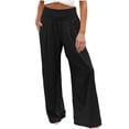 thumbnail image 3 of Horkkom Beach Pants for Women Elastic Waist Solid Color Linen Pants Summer Loose Pleated Casual Pants with Pockets, S-2XL, 3 of 6