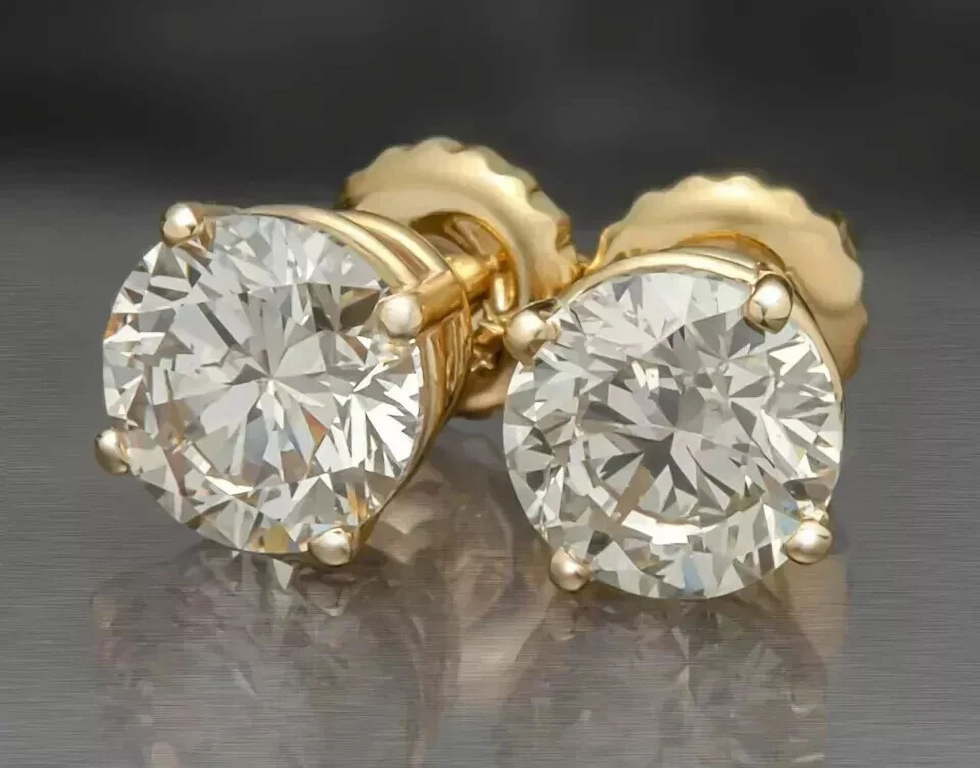 2CT Round Cut Lab Created Diamond Screw Back Stud Earrings in 14K Yellow Gold Plated