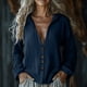 thumbnail image 2 of Tops para mujer,Blusa tipo túnica holgada con cuello en V para mujer, manga larga con botones delanteros, mezcla de algodón y lino, ropa informal, sopatenor, 2 of 8