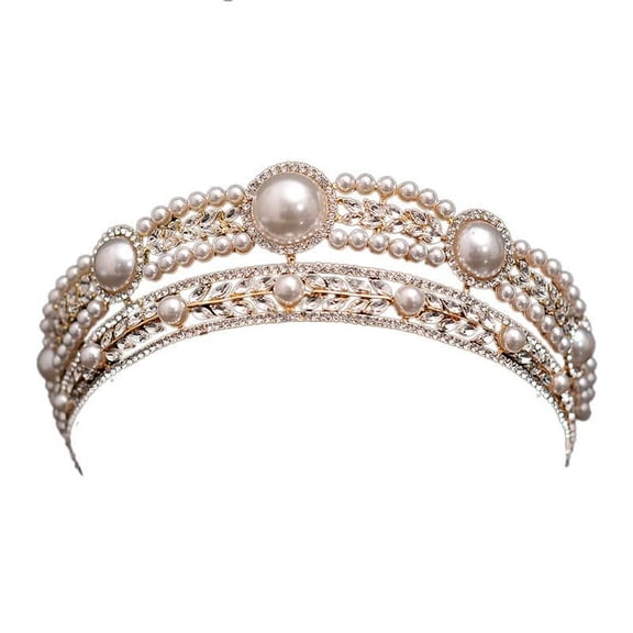 Pearl Crowns for Women & brides-wedding bridal Tiara Crystal Queen Crown & pearly Princess Birthday & prom party hair One Size