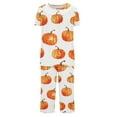 thumbnail image 4 of Sakmal Summer Pajamas for Women Set Plus Size Halloween Short Sleeve Top and Capri Pants Pumpkin Lounge Set ,White,L, 4 of 4